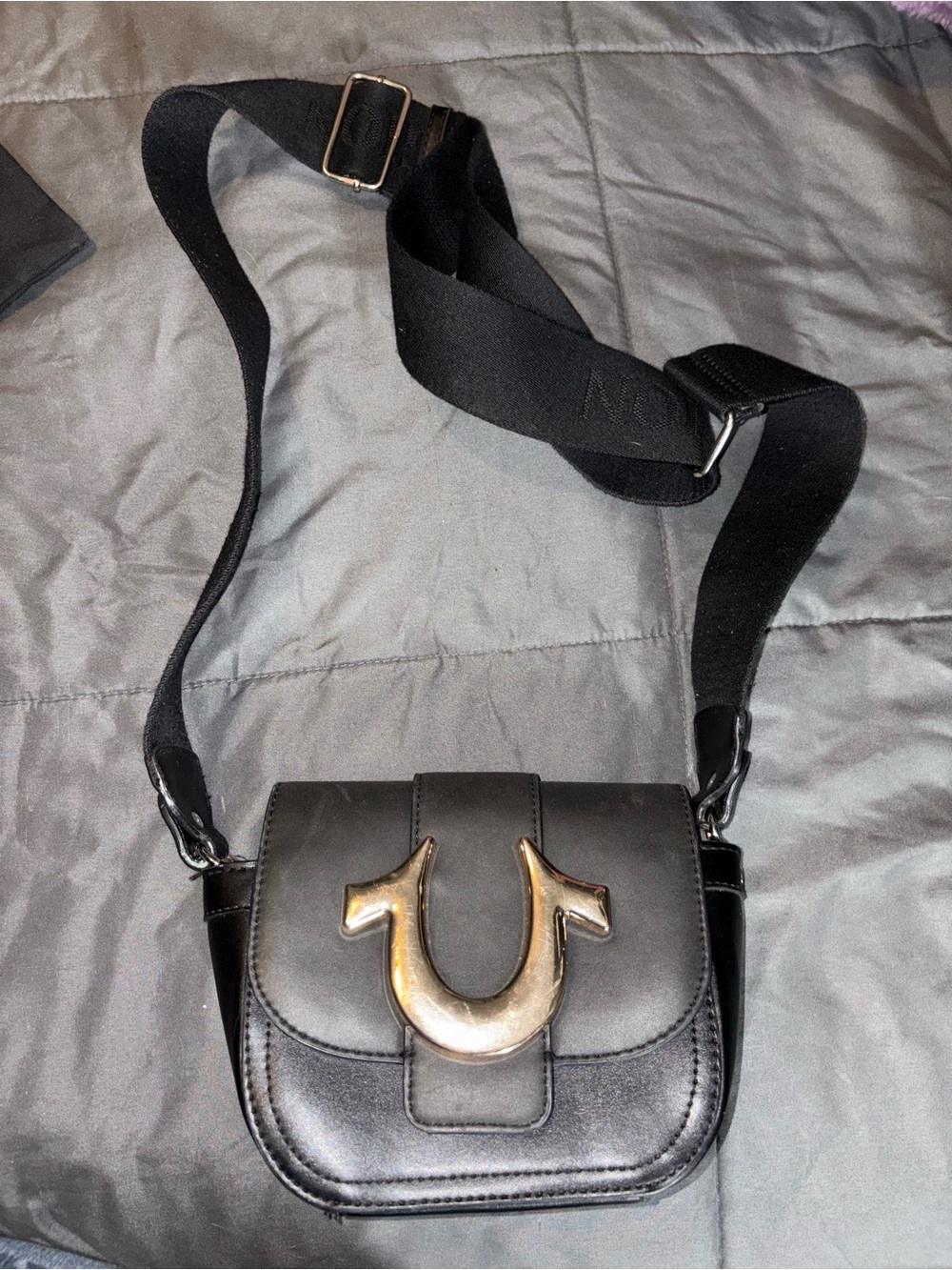 True Religion Black Crossbody Bag with Gold Hardware